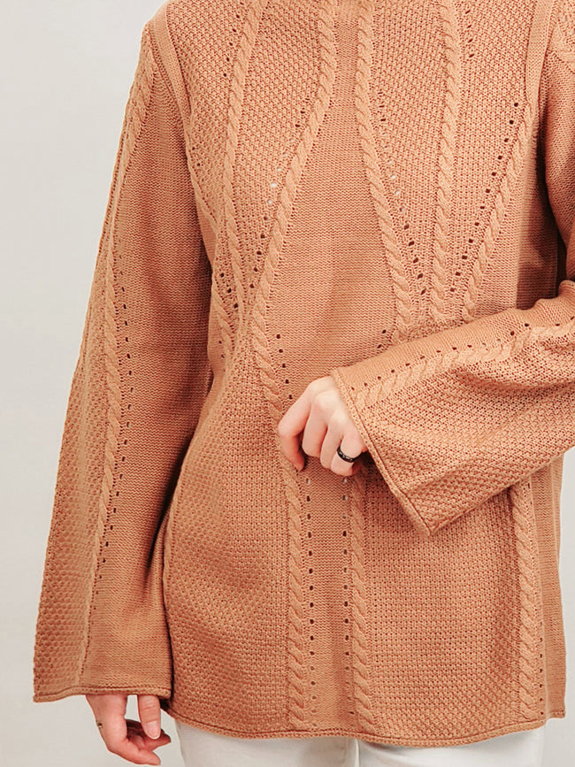 Mock Neck Cable Knitted Tunic Pullover Sweater MK8188 (S-L)