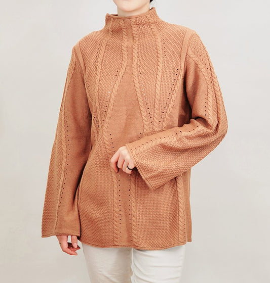 Mock Neck Cable Knitted Tunic Pullover Sweater MK8188 (S-L)