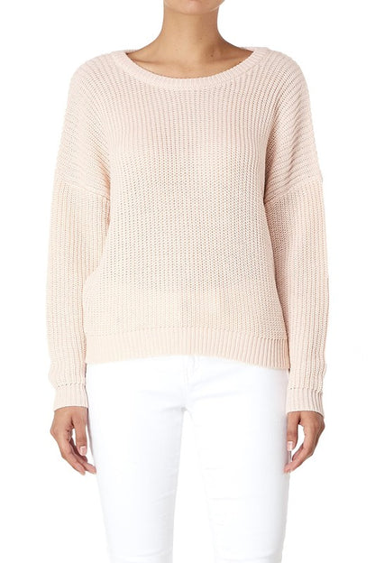 Waffle Stitch Bat Wing Bow Back Pullover Sweater MK8224 (S-L)