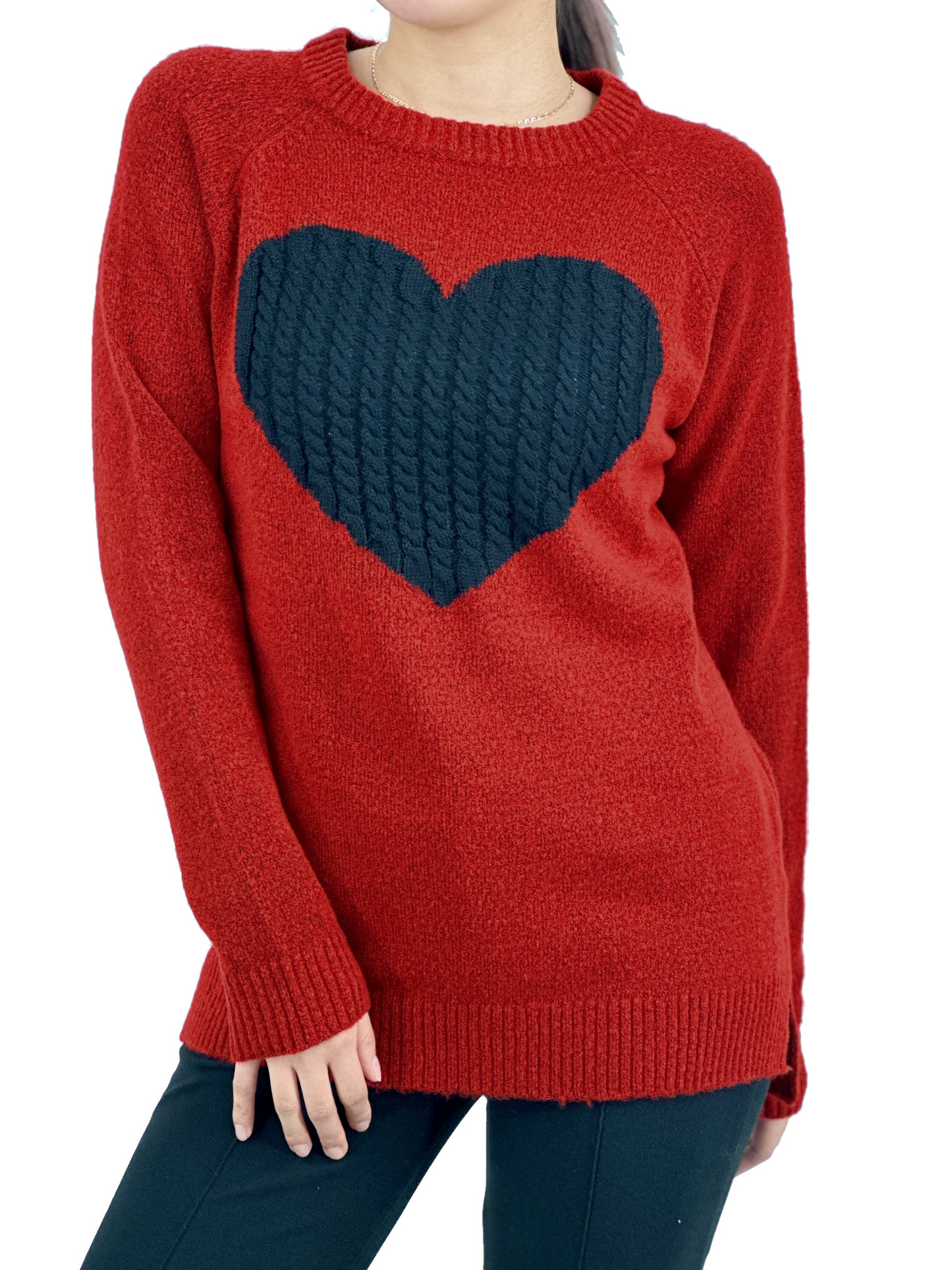 Cozy Heart Jacquard Round Neck Pullover Sweater MK8236 (S-L)