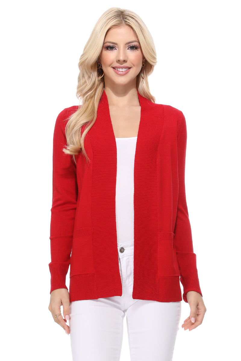 Long Sleeve Open Front Knit Shrug w/ Pocket Cardigan Sweater MK8558 (S-XL)