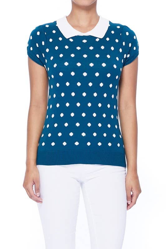 Puffed Cap Sleeve Polka Dot Jacquard Sweater MK3673 (S-L