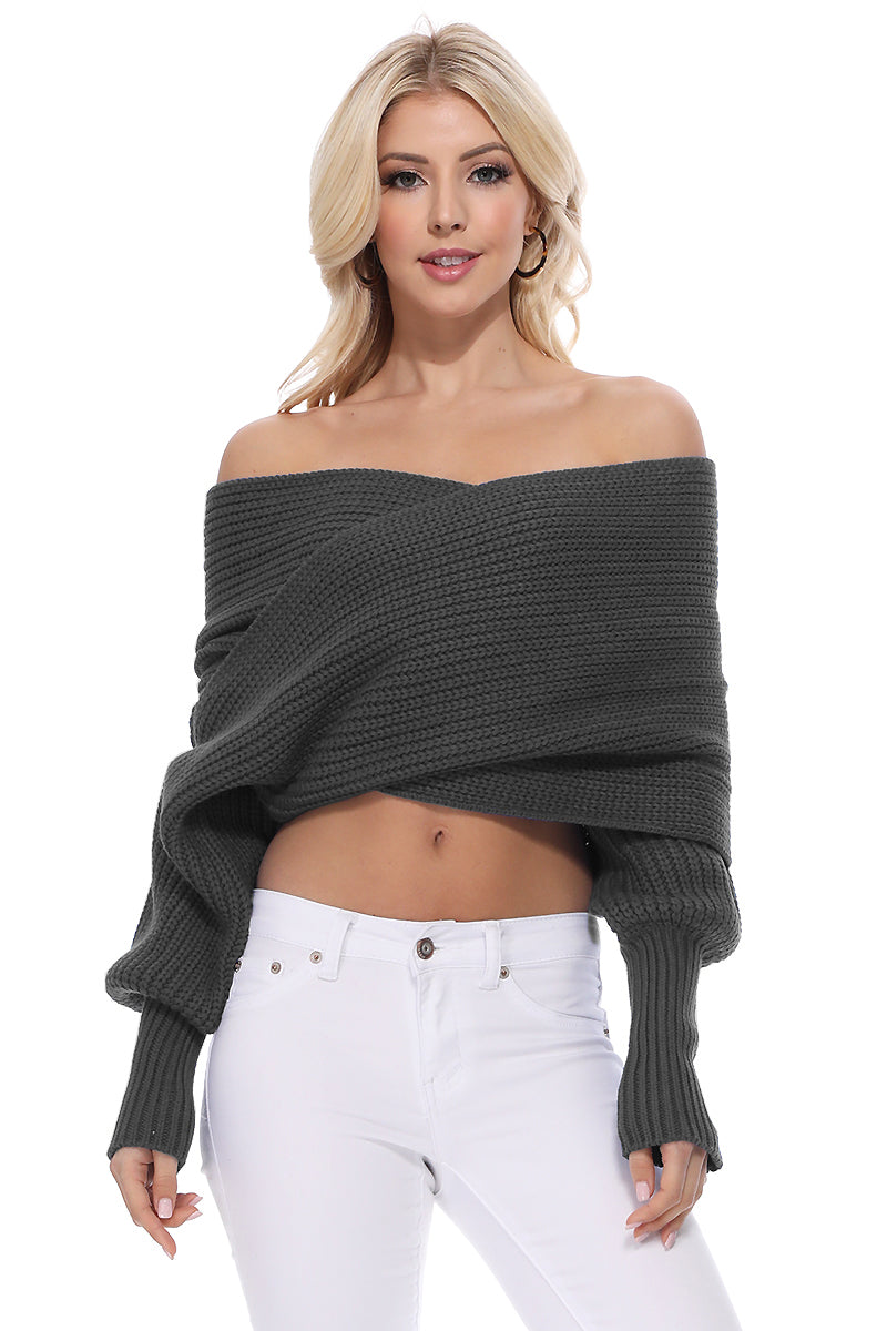 Sexy Off The Shoulder Wrap Bolero Sweater Shawl with Sleeve KC003 (S/M-M/L)